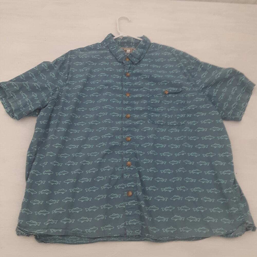 Duluth Trading Co Relaxed Fit Fish Print Button Down Short Sleeve Shirt Mens 2XL